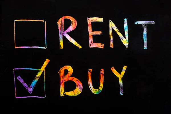 rent or buy concept. a colorful text with checkboxes