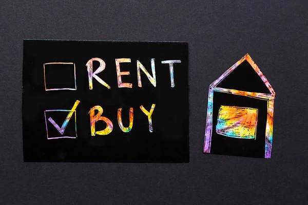 rent or buy concept. a colorful text with checkboxes