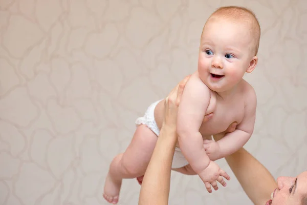 Young Mother Playing Her Baby Boy Bedroom — Stock Photo, Image