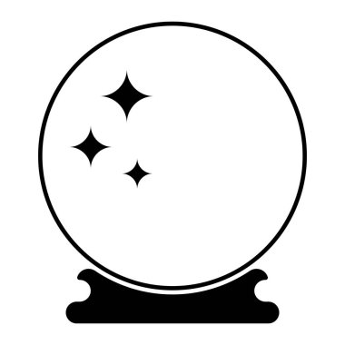 Kristal küre vektör simgesi. Falcılık, büyü, mistisizm, kehanet ya da cadılık sembolü. Beyaz arkaplanda siyah siluet izole edildi.