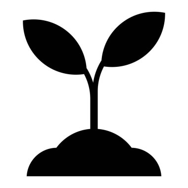 Tohumlama veya bitki filizi vektör simgesi. Çevre dostu büyüme, sürdürülebilirlik, doğa, bahçıvanlık veya tarım sembolü. Beyaz arkaplanda siyah siluet izole edildi.