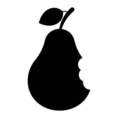 Armut vektör simgesini ısır. Meyve silueti sağlıklı yiyeceği, tazeliği ya da logo tasarımını simgeliyor. Siyah illüstrasyon beyaz arkaplanda izole edildi.