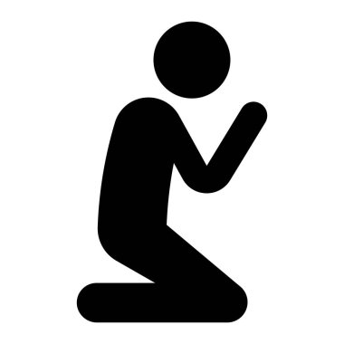 Hristiyan dua ikonu. Dua ederken diz çöken kişi inancı, ibadeti ya da maneviyatı simgeler. Beyaz arkaplanda siyah siluet izole edildi.