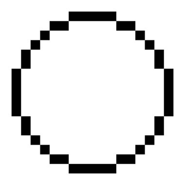 Piksel sanat dairesi vektör simgesi. Video oyunları, uygulamalar ya da dijital tasarım için 8- bit tarzı sembol. Siyah piksel çizgisi beyaz arkaplanda izole edildi.