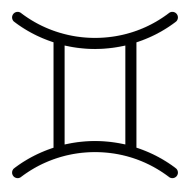 Gemini burç sembolü vektör ikonu. Yıldız falı ve astroloji çizelgesinde ikizleri temsil eden astrolojik bir işaret. Siyah klip sanatı beyaz arkaplanda izole edildi.
