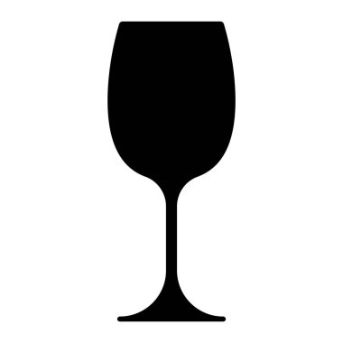 Şarap kadehi vektör simgesi. Şarap tatma, kutlama ya da misafirperverlik temalarında kullanılan zarif içki takımı sembolü. Beyaz arkaplanda siyah siluet izole edildi.