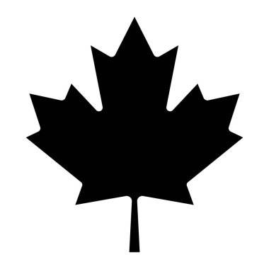 Kanada akçaağaç yaprağı vektör simgesi. Kanada ve doğa unsurlarının ulusal sembolü. Vatanseverlik, sonbahar sezonu ya da botanik tasarım için basit siyah siluet. Beyaz arkaplanda izole.