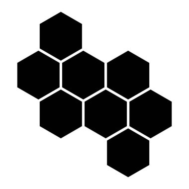 Bal peteği vektör simgesi. Balmumu hücrelerinden esinlenilmiş altıgen desenli sembol. Doğa, teknoloji veya geometrik tasarım elementi. Beyaz arkaplanda siyah siluet izole edildi.