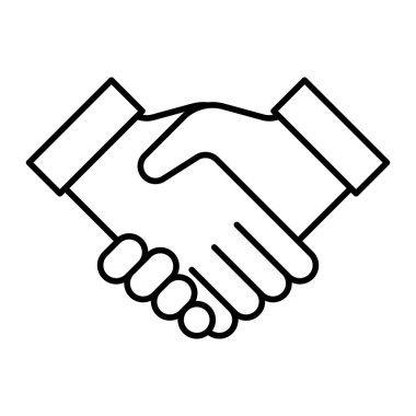 El sıkışma vektör simgesi. İş anlaşması ya da ortaklık sembolü. Anlaşma, işbirliği ya da takım çalışması işareti. Beyaz arkaplanda siyah çizim izole edildi.