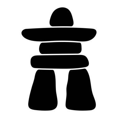 Inuksuk heykel vektör çizimi. Eskimo taşının simgesi. Beyaz arkaplanda siyah siluet izole edildi.