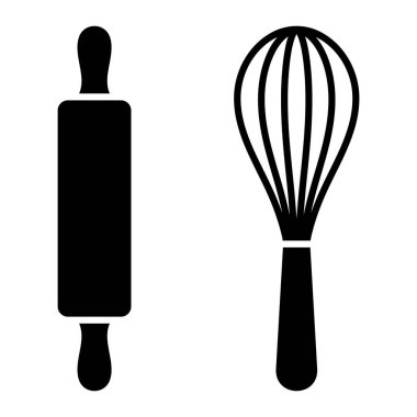 Çırp ve yuvarlan iğne vektör simgesi. Yemek pişirme ve mutfak aletleri. Beyaz arkaplanda siyah siluet izole edildi.