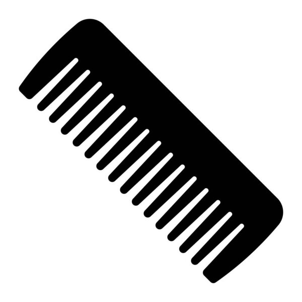 Comb vector icon. Hair styling and grooming tool symbol for barbershop, salon, or hygiene products. Black silhouette isolated on white background.