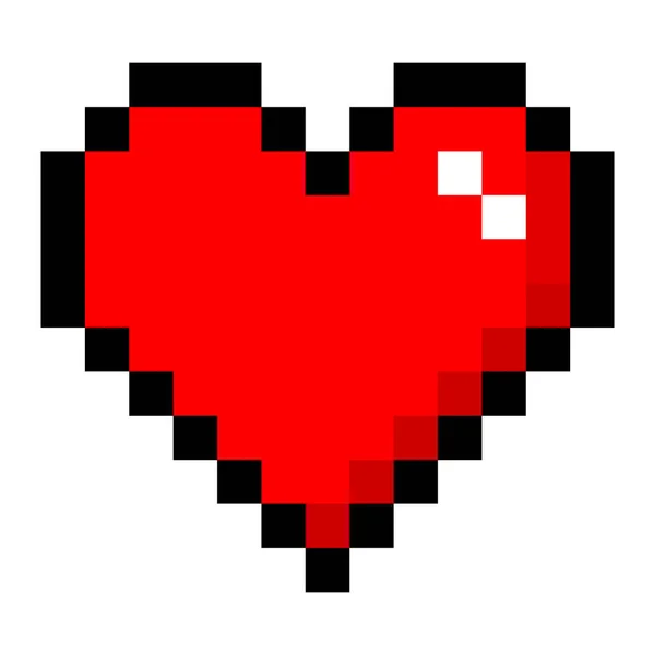 Kırmızı piksel kalp vektör simgesi 8-bit retro stili. Video oyunları, dijital sanat veya nostaljik tasarım için aşk ya da sağlık sembolü. Beyaz arkaplanda izole.