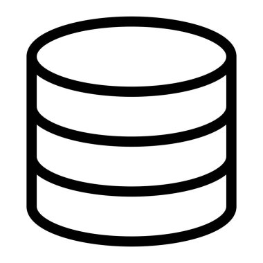 Veritabanı vektör simgesi. Sunucu, bulut hesaplama ve veri yönetimi tasarımı için siyah ana hatlı silindirik depolama sembolü.