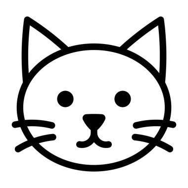 Kedi yüzlü vektör simgesi. Kedi kafasının basit siyah çizgisi. Hayvan bakımı, hayvan uygulamaları ya da çizgi film tasarımı için bıyıkları ve kulakları var..