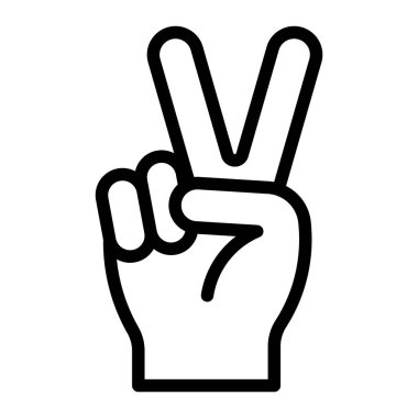 Barışçıl el hareketi vektör simgesi. İki parmaklı siyah çizgili zafer işareti. Özgürlük, uyum ve pozitif iletişim tasarımı sembolü.