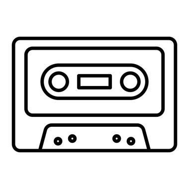 Kaset bant vektör simgesi. Retro ses kaseti siyah çizgi sanatı. Nostalji veya medya tasarımı için klasik müzik kaydı ve çalma sembolü.