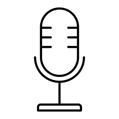Mikrofon vektör simgesi. Klasik retro mikrofon siyah çizgi sanatı. Müzik, stüdyo veya yayın tasarımı için ses kaydı ve podcast sembolü.