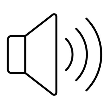 Hoparlör hacmi vektör simgesi. Ses dalgalı hoparlörlü siyah çizgi sanatı. Uygulama veya ortam tasarımı için ses, müzik ve bildirim sembolü.