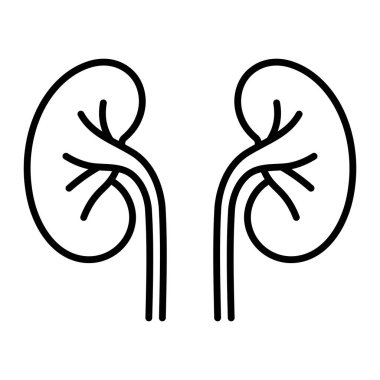 Böbrek taşıyıcı ikonu. Tıbbi, sağlık ve anatomi tasarımı için insan idrar sistemi organlarının siyah çizgi çizimi.