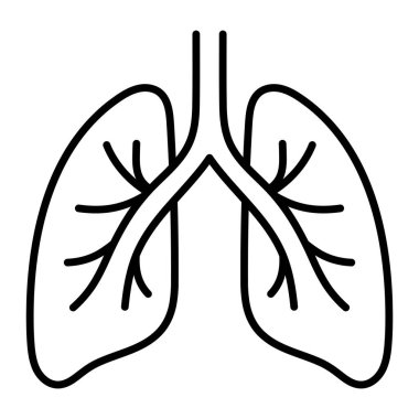 Akciğer vektör simgesi. Tıbbi, sağlık ve anatomi tasarımı için insan solunum sisteminin siyah çizgi çizgisi çizimi.