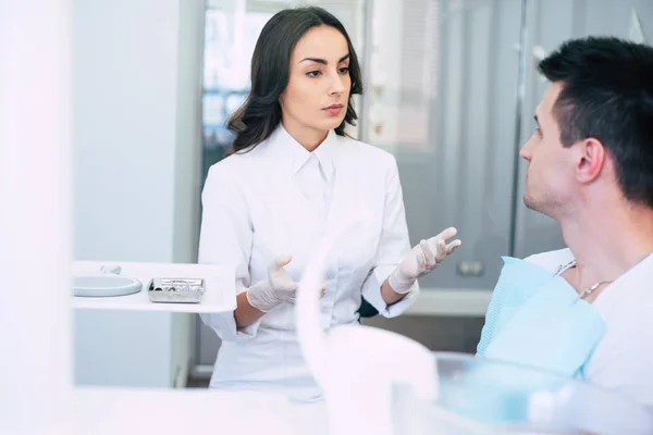 What Bothering You Beautiful Dentist Clothed Medical Clothes Gloves Front — Stock Photo, Image