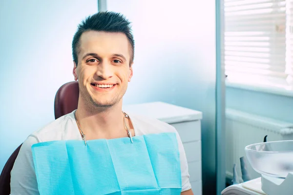 Overjoyed Nice Looking Man Healthy White Smile His Face Dental — Stock Photo, Image