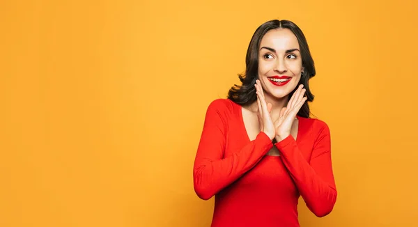 Qué Maravilla Agradablemente Sorprendida Mujer Ganar Ojo Captura Sonrisa Labios — Foto de Stock