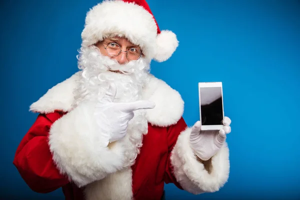 Weihnachts Und Neujahrskonzept Porträt Eines Mannes Weihnachtsmann Kostüm Der Sein — Stockfoto