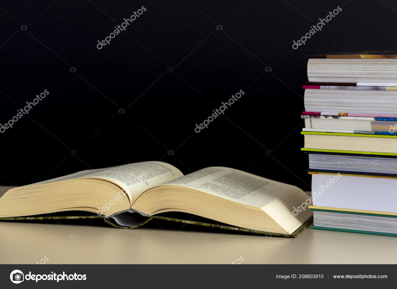 Stack Colorful Books Wooden Desk Copy Space Text Back School