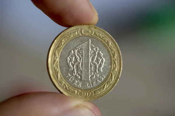 1 Türk Lirası para 2017 yüz üzerinde arka plan bulanık
