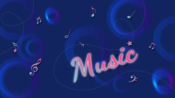 Abstract blue background with circles, music notes, music symbols and music writing, concepts, ideas