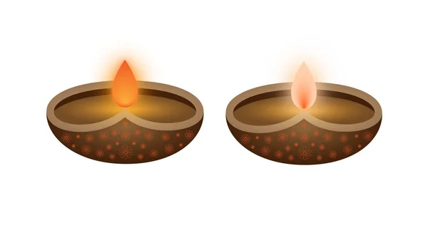 Set of 2 diwali clay oil lamps with different shaded burning flames
