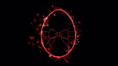 Set of 2 abstract animated easter eggs with twirling glitter and red colored particles, version with and without ribbon bow included, overlay, background, transparent background with alpha channel