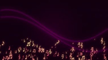 Soyut uçan renkli müzik notaları arkaplan animasyonu ışık efekti ve hareket eden sinüs dalgaları gradyan arkaplan, kavramlar, fikirler, 4k