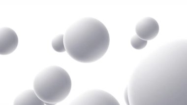 Beyaz yüzeyi ve gölgeleri, beyaz rengi, kavramları, fikirleri, 4k, alfa kanalı ile şeffaf arkaplanı olan üç boyutlu uzayda dikey uçan ve hareket eden küreler