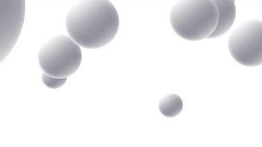 Beyaz yüzeyi ve gölgeleri, beyaz rengi, kavramları, fikirleri, 4k, alfa kanalı ile şeffaf arkaplanı olan üç boyutlu uzayda dikey uçan ve hareket eden küreler