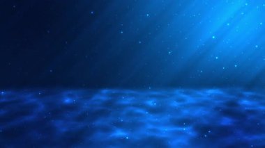 Abstract animated blue stage or underwater scene background with rays and particles, concepts, ideas, 4k, seamless loopable element