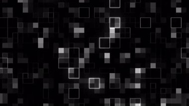 Parlak efektli soyut siyah ve beyaz küp animasyonu, minimalist piksel tarzında fütürist dijital arkaplan, pürüzsüz döngü ögesi