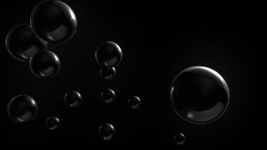 Parlak siyah yüzeyi, çevresel ışık ve gölgeleri, kavramları, fikirleri, 4k, alfa kanalı ile şeffaf arkaplan, kusursuz döngü ögesi ile üç boyutlu uzayda soyut sallanan küreler