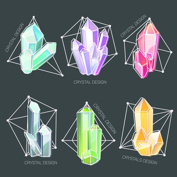 Natürliche Kristalle in einem geometrischen Rahmen — Stockvektor