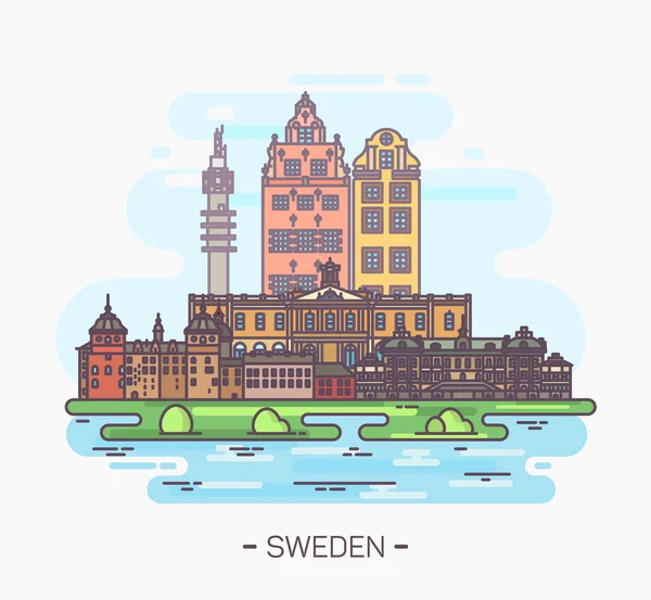 Suecia: hitos nacionales en Estocolmo, Gamla Stan — Vector de stock