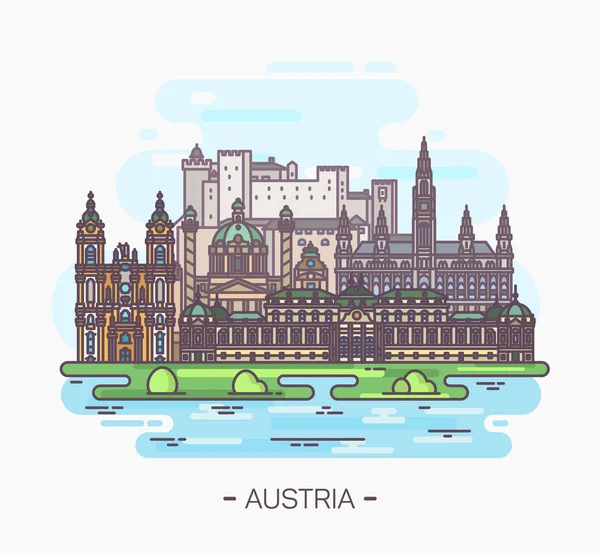 Πανόραμα Αυστρία αξιοθέατα της Βιέννης, Σάλτσμπουργκ — Διανυσματικό Αρχείο