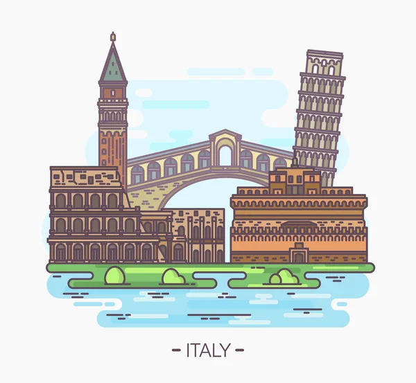 Italia puntos de referencia. Pisa, Piazza San Marco, Trevi — Vector de stock