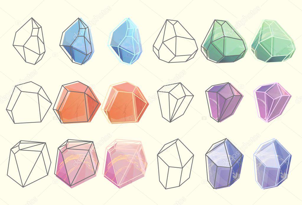 Contour of gems and diamonds, crystals