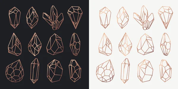 Cristaux et diamants, gemmes et roches contour — Image vectorielle