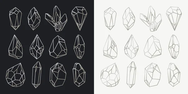 Satz isolierter Hohlkristalle, mineralische Umrisse — Stockvektor