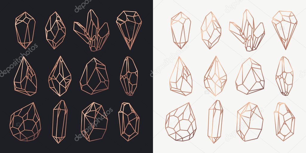 Crystals and diamonds, gems and rocks contour