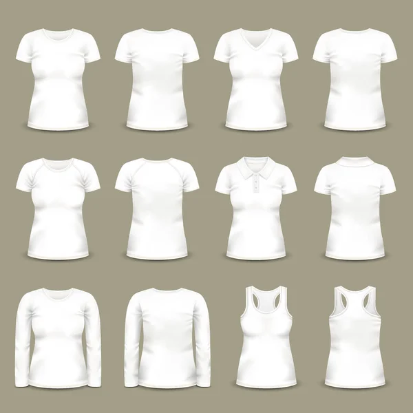 Conjunto de camisetas aisladas de mujer blanca y túnica — Archivo Imágenes Vectoriales