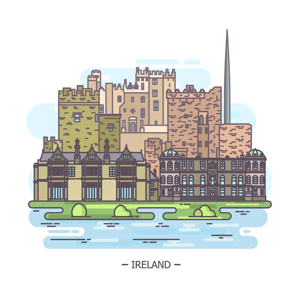 Vista al aire libre de Irlanda, monumentos famosos irlandeses — Vector de stock